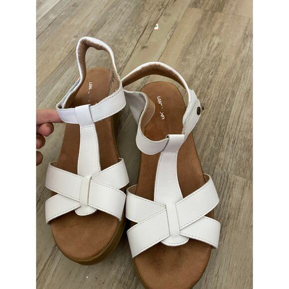 Lands' End Shoes - Land's End Women's White Slingback Wedge Sandals Size 9.5 Casual